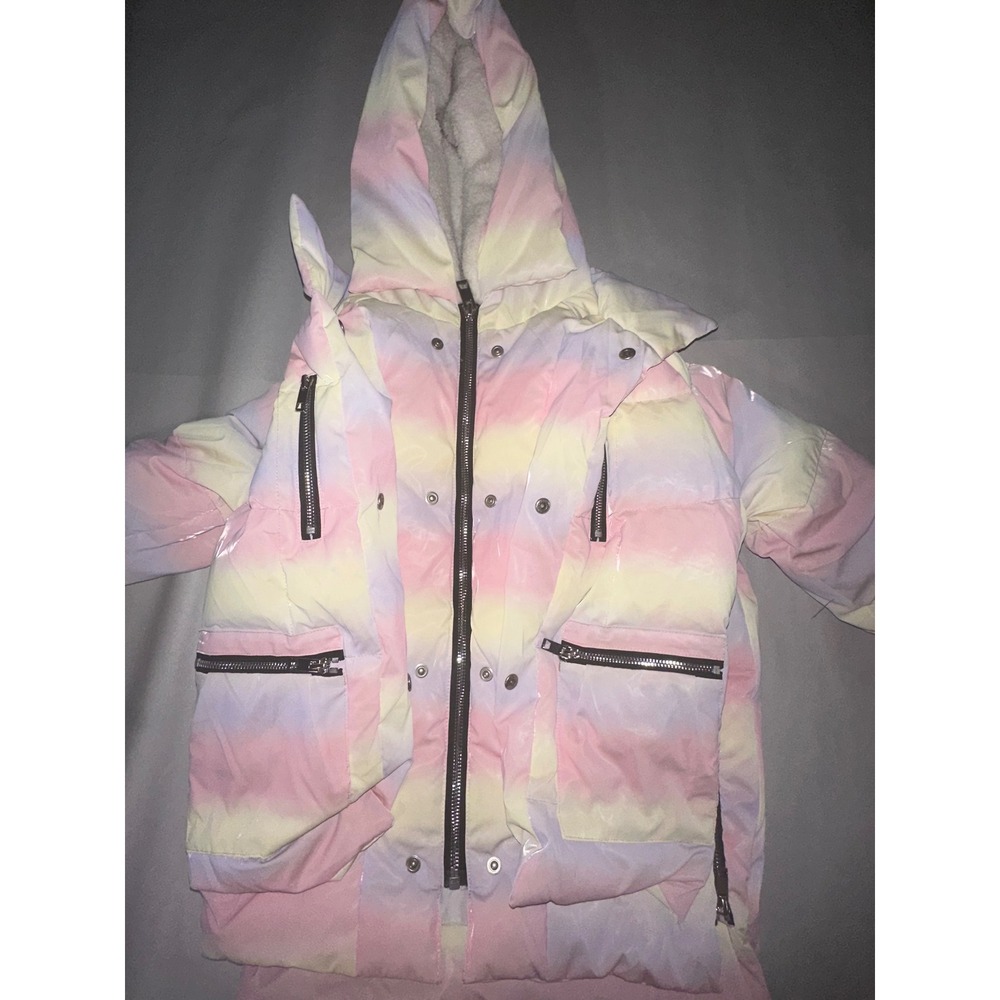 Orolay Kids Rainbow Pastel Ombre Puffer Jacket Glossy Sherpa Hooded Winter Coat